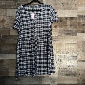 Wild Fable NWT Plaid Blue Babydoll Dres With Pockets